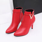 Womens Pointed Toe Side Zipper Slim High Heels Leather Shoes Zipper Ankle Boots