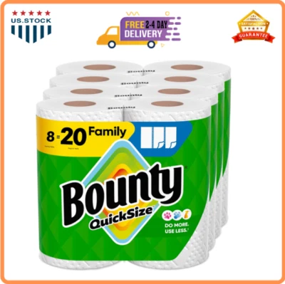 Toallas de papel Bounty tamaño rápido, blancas, 8 rollos familiares = 20 rollos regulares Foto 1 de 4