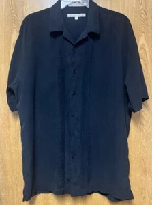 Men’s Perry Ellis Black 100% Silk Short Sleeve Button Up Shirt M - Picture 1 of 5