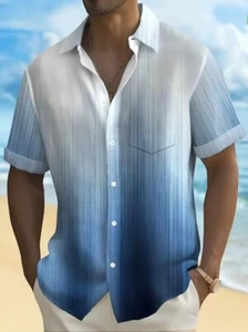 Plus Size Mens Hawaiian Breathable Blue Gradient Button Down Shirt Fashion New - Picture 1 of 3