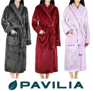 Womens Luxury Microfiber Fleece Satin Trim Spa Robe Satin Bathrobe Plush Pajama - Picture 1 of 84