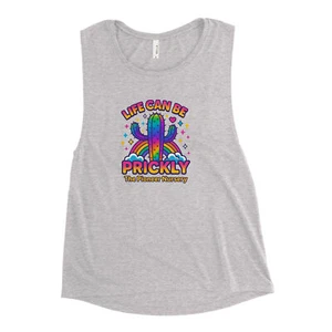 "Life Can Be Prickly" Ladies Womens Muscle Tank - Picture 1 of 3