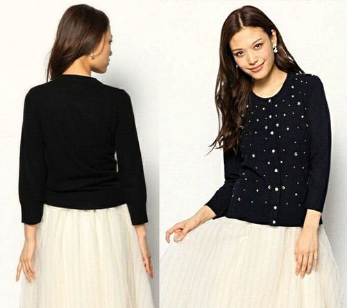 Maglione cardigan KATE SPADE cielo notturno strass lana cashmere taglia XS $225 RARO