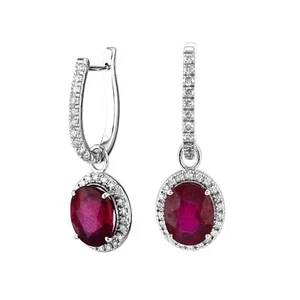 Natural Ruby Diamond Dangling Solid 18K White Gold Earrings, Birthday Gifts Idea - Picture 1 of 4