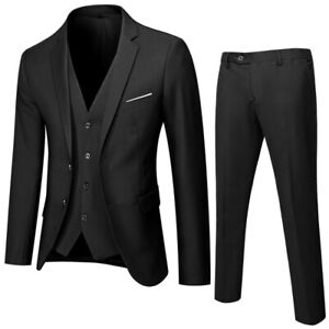 Men's Formal Dress Suit 3PCS Blazer Jacket Vest Pants Groom Business Slim Fit L 