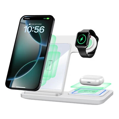 Estación base de cargador inalámbrico 3 en 1 para Apple Watch 11 Air Pods iPhone 17 16 15 Foto 1 de 4