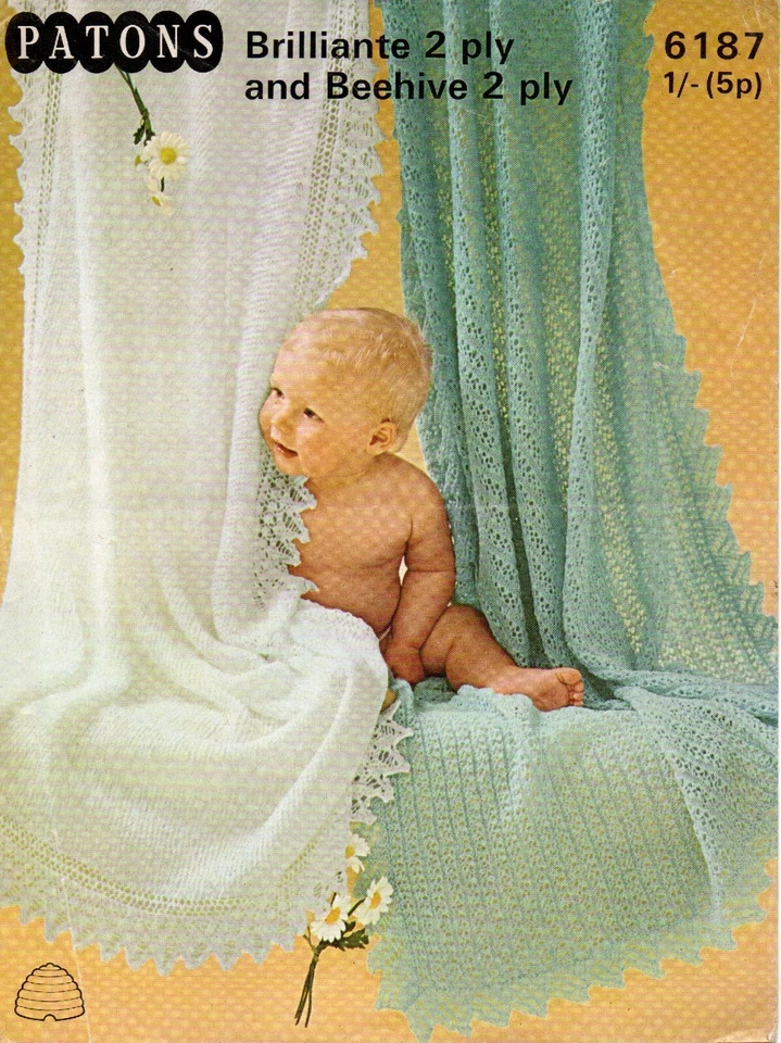~ Vintage 1971 Patons Baby Knitting Pattern For Two Beautiful Lacy Shawls ~ - Image 1 of 1