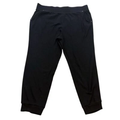 Quacker Factory Waffle Knit Jogger Pants Soft Stretch Size 1X Black Pull On Cozy - Image 1 of 4