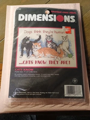 Dimensions Counted Cross Stitch Kit # 6787  7" x 5" New Cats Know - Image 1 of 2
