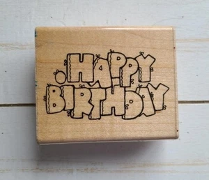 Divertido sello de goma montado en madera de FELIZ CUMPLEAÑOS D.O.T.S. usado - Imagen 1 de 4