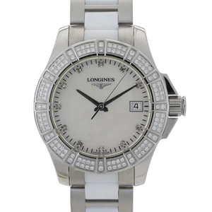 Longines Conquest L3.280.0.87.7 White MOP Dial 35mm Ceramic Ladies Watch - Picture 1 of 9