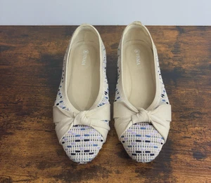 VIVAIA Bibi Ballet Flats Shoes Womens Sz 9.5 Cream Blue Knotted Bow - Picture 1 of 8