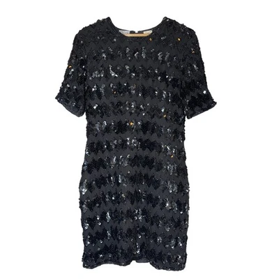 Vintage 80s Stenay Black Silk Sequins Short Beaded Dress Women 12 Formal Evening - Image 1 of 4