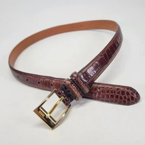 Ralph Lauren Leather Belt 28 30 M Alligator Croc Print Brown 2220112-225 - Picture 1 of 13