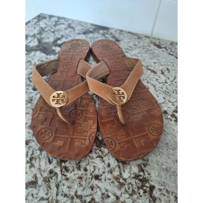 Sandalias para mujer Tory Burch chanclas de peltre de cuero talla 6M Foto 1 de 4