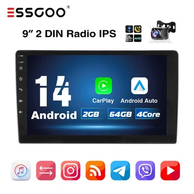 9" Radio de Coche 2 DIN Android 14 64G Carplay GPS Nav BT FM RDS Cámara Trasera - Imagen 1 de 4