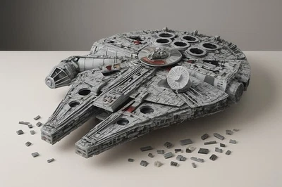 Millennium Falcon Galaxy Starship Building Block Set. No Box - Image 1 of 3