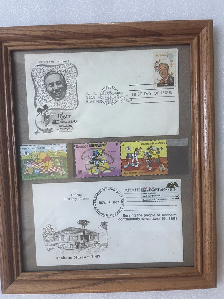 Walt Disney First Day Cover, framed, plus Anaheim Museum 1st Day, plus stamps - Image 1 of 1