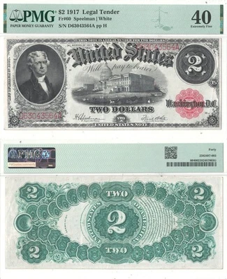 1917 $2 Legal Tender Note Fr-60 PMG XF-40 - Image 1 of 3