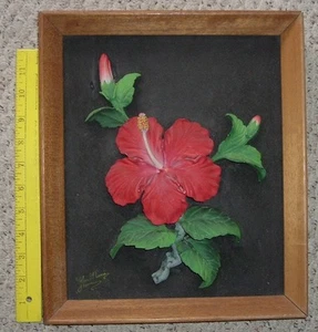 Vintage 1940er Kimo Nani Relief Hibiskus Gemälde Hawaii Hawaii - Bild 1 von 4