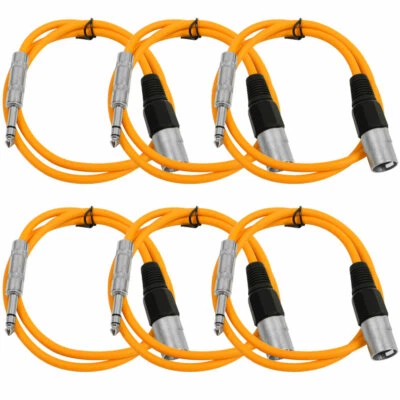 Seismic Audio SEISMIC 6 PACK Orange 1/4" TRS XLR Male 3' Patch Cables - Image 1 of 4