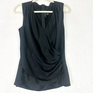 St John V-Neck Sleeveless Satin Top Size Small Black Quiet Luxury Minimalist - Picture 1 of 7