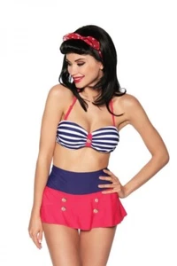Bikini vintage bandeau con falda retro bikini mujer tirantes bikini años 50 talla S - Imagen 1 de 4