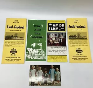 4 brochure Amish Farm vintage anni 70 1 cartolina Amish Farmland Family Lancaster - Foto 1 di 19
