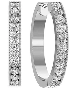 Hoop Earrings Natural Round Diamond VVS1 E 1.75Ct 14K White Yellow Gold 0.90Inch - Picture 1 of 10