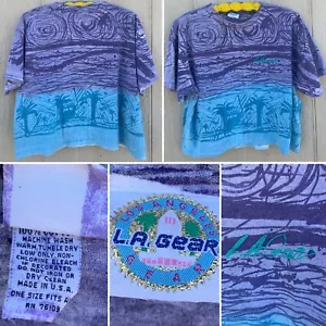 Vintage LA Gear Crop Top Half Shirt All Over Print T-Shirt 80s 1980s Made In USA - Picture 1 of 12