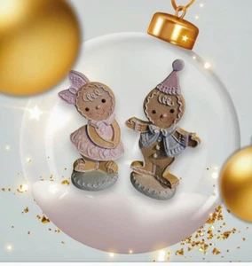 New Gingerbread Boy Girl Couple Figures Pastel Glitter ADORABLE 9 1/2" - 10" - Picture 1 of 19