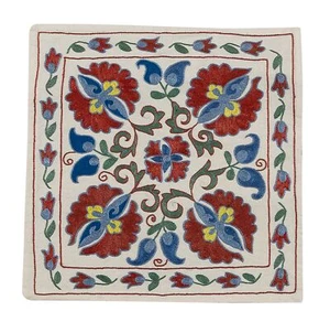 18"x19" Uzbek Suzani Pillowcase. Hand Embroidered Cotton & Silk Cushion Cover - Picture 1 of 3