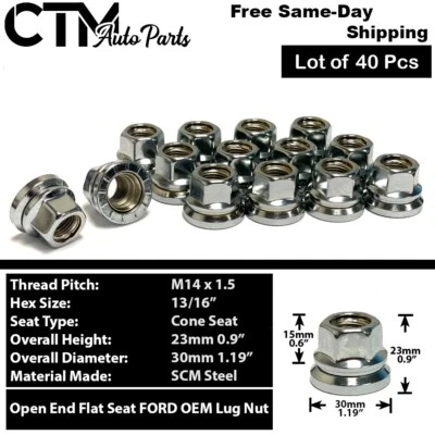 40 Ford OEM Factory Chrom 14x1.5 Flat Seat Open Lug Nut F450 F550 F600 SuperDuty - Image 1 of 3