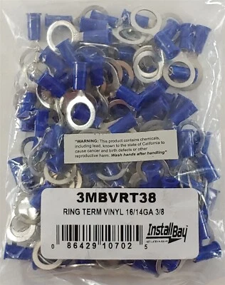 Install Bay 3MBVRT38 3M Ring Terminal Connector Vinyl 16/14 Gauge 3/8 inch-100Pk - Image 1 of 3