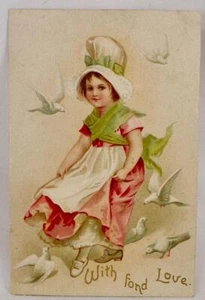 Valentine Postcard With Fond Love Little Girl Doves Die Cut Germany #129 - Picture 1 of 5