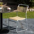 OUTDOOR STEEL STACKING CHAIRS WITH SLATTED SEATS EXTERIOR OILED CHAIRS GALVANISE