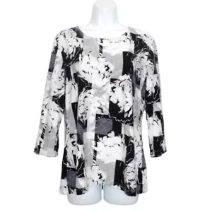 JM Collection Top Damen M schwarz weiß grau Rundhals strukturiert Karriere Freizeit - Bild 1 von 13