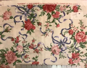 Joan Kessler Victoria Roses Bows on Cream Cotton Fabric 58 Inch wide 2 Yards - Picture 1 of 1