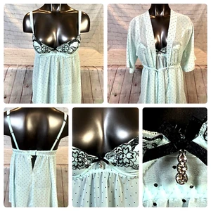 Seductivewear by Cinema Etoile Woman's Sm. Mint Polkadot Babydoll Robe Lingerie - Picture 1 of 11