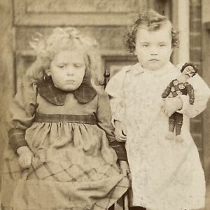 Antique Cabinet Card Photograph Little Girl Boy With Male Doll St Louis MO