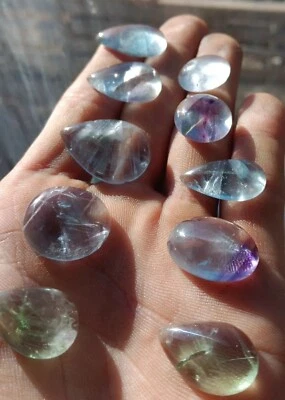 Paquete Fluorita Cabujón Verde Azul Púrpura 46g 10 Cabinas En Este Lote Genuino Foto 1 de 4