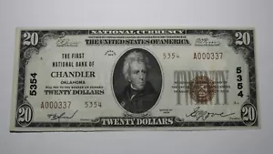 $20 1929 Chandler Oklahoma OK National Currency Bank Note Bill Ch. #5354 AU++ - Picture 1 of 3