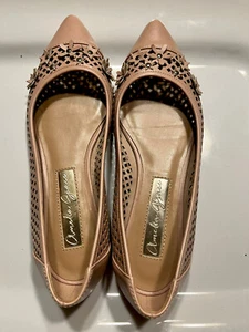 Amelia Grace Shoes Peony Pale Pink Toe Cutout 3-D Flowers Flats size 6.5 EUC - Picture 1 of 5
