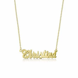 14K Yellow Gold Personalized Custom Cursive Name Pendant Rolo Chain Necklace Set - Picture 1 of 2