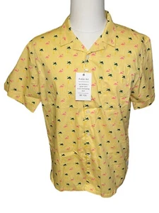 Public Art Flamingo Palm Men’s Yellow Short Sleeve Shirt Size XL - Picture 1 of 8