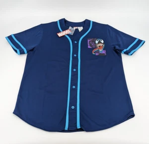 Venom Men's Baseball Jersey Marvel Comics Graphic Blue Button Shirt Size Med - Picture 1 of 8