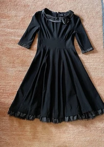 MUXXN Black flared Women’s in vintage 60s style stretch, 3/4 Sleeves  Dress M/L - Picture 1 of 10