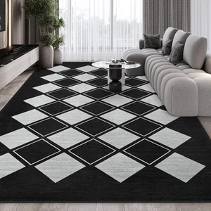 Checkered Rug for Living Room, 8x10 Black and Grey Soft Modern Geometric Wash... - Picture 1 of 9
