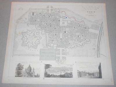 TURIN. ORIGINAL SDUK CITY PLAN DATED 1833. MAP. 41 x 35 cms. VERY GOOD CONDITION - Image 1 of 3