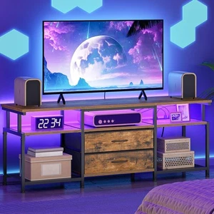 TV Stand with Power Outlet and LED Light, Entertainment Center for TVs Up to ... - Picture 1 of 8